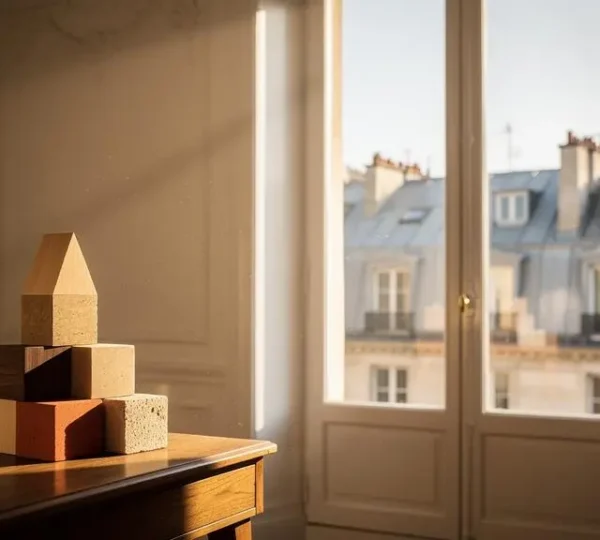 Composition symbolique représentant l'assemblage harmonieux de plusieurs leviers financiers pour réduire une charge fiscale, dans un cadre architectural français élégant
