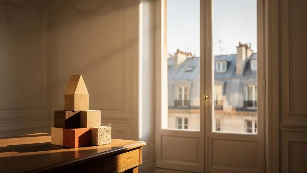 Composition symbolique représentant l'assemblage harmonieux de plusieurs leviers financiers pour réduire une charge fiscale, dans un cadre architectural français élégant