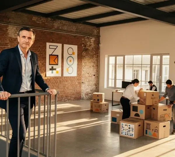 Dirigeant d'entreprise française observant son atelier en pleine expansion, symbole d'une croissance structurée et maîtrisée