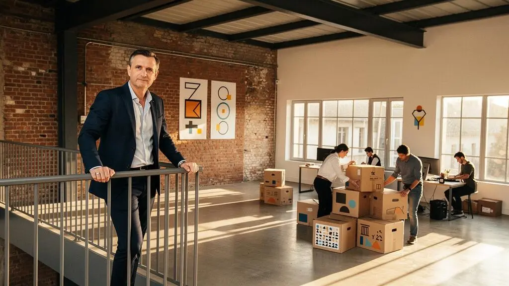 Dirigeant d'entreprise française observant son atelier en pleine expansion, symbole d'une croissance structurée et maîtrisée