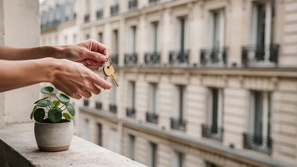 Mains échangeant des clés en laiton devant une façade haussmannienne symbolisant la construction d'un patrimoine par la défiscalisation en France