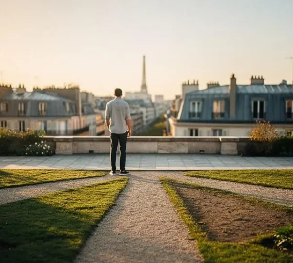 Une personne se tenant à la croisée de plusieurs chemins symbolisant les differents objectifs de vie a financer