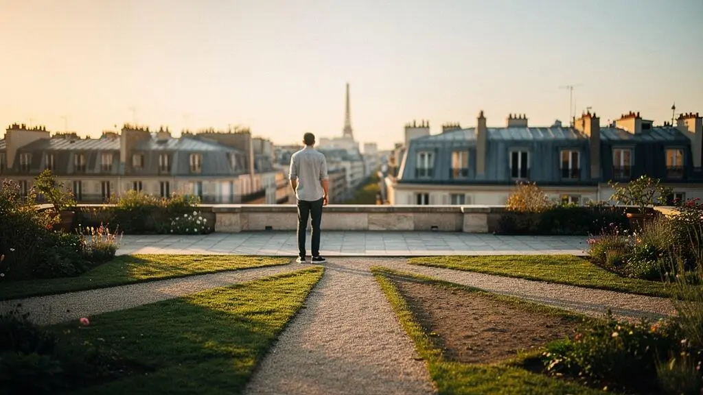 Une personne se tenant à la croisée de plusieurs chemins symbolisant les differents objectifs de vie a financer