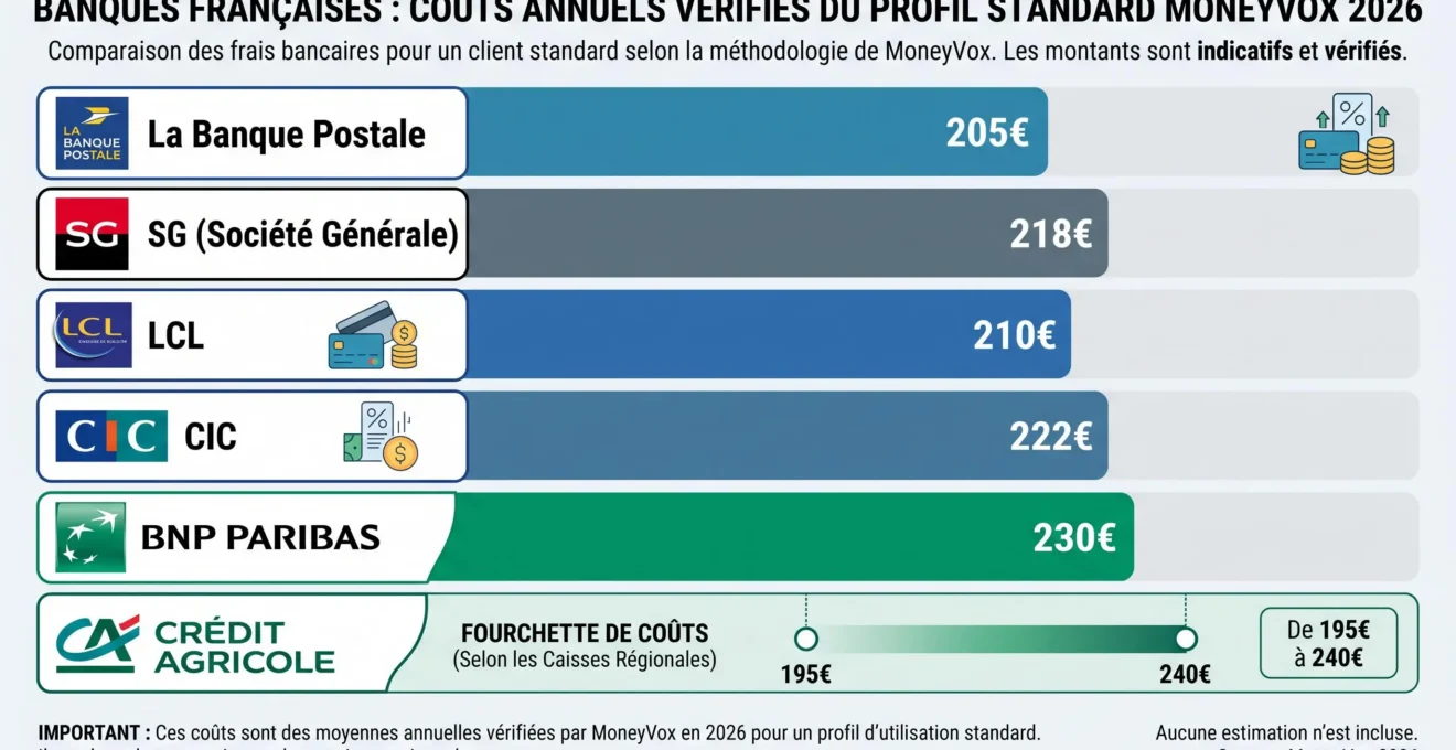 Comparaison des coûts annuels du profil standard pour plusieurs banques traditionnelles en 2026